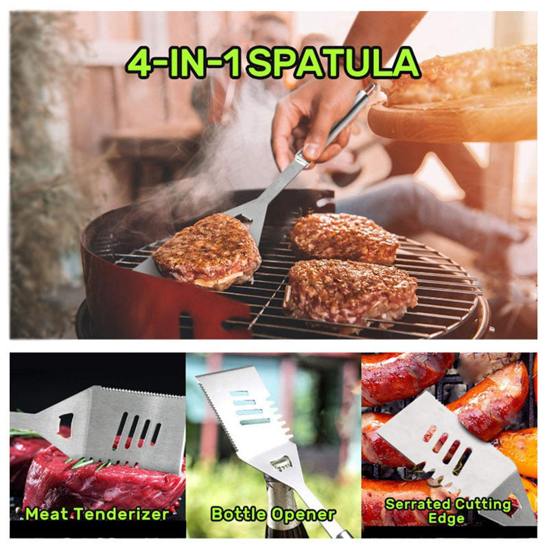 13-Piece Stainless Steel BBQ Tool Set ? Wood Handle Grill Utensils with Portable Storage Apron