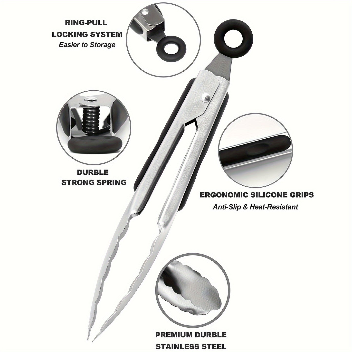 [Stainless Steel Locking Tongs] 3pcs Heavy Duty Stainless Steel Locking Tong Set with Long Handle & Non-Slip Silicone Grip - Heat-Resistant up to 480°F, Ergonomic Design for Cooking, Baking, Grilling - Durable Kitchen Utensi