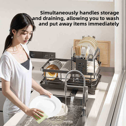 Stainless Steel Multifunctional Dish Rack ? Removable Design with Drainage Tray & Storage Holders