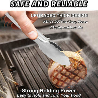 [Stainless Steel Locking Tongs] 3pcs Heavy Duty Stainless Steel Locking Tong Set with Long Handle & Non-Slip Silicone Grip - Heat-Resistant up to 480°F, Ergonomic Design for Cooking, Baking, Grilling - Durable Kitchen Utensi