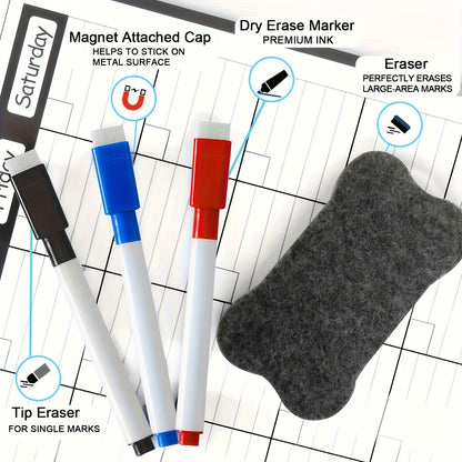 Magnetic Monthly Planner Calendar - Large Erasable Surface for Easy Scheduling, Includes Free Dry Erase Marker, Sticks to Kitchen Fridge for Convenient Meal Planning and Organization