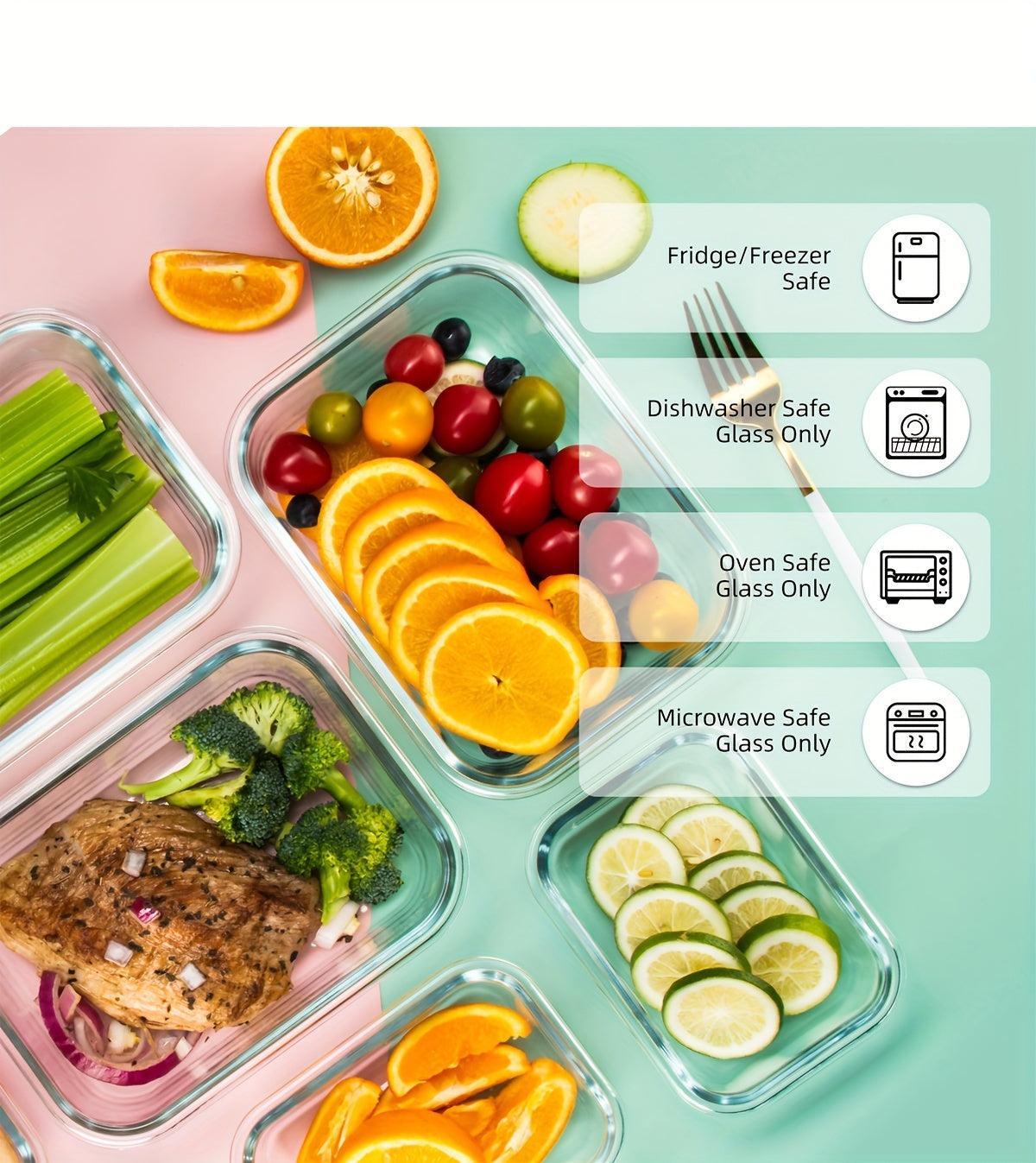 10pcs Leak-Proof Glass Meal Prep Containers - Durable, Reusable Kitchen Organizers - Airtight for Freshness - Ideal for Camping, Picnics, School, Office & Home