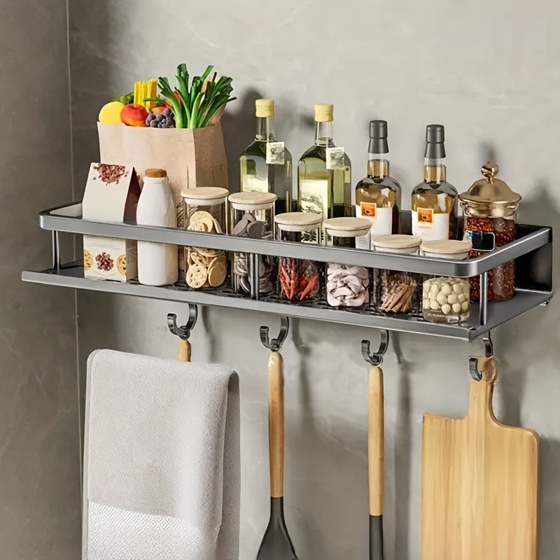 1pc Wall-Mounted Multi-Functional Spice Rack - Space-Saving Storage Shelf for Kitchen and Bathroom, Easy Installation, Punching-Free, Adjustable, Durable, and Rust-Resistant - Perfect Kitchen Organizer and Accessory for Maxim