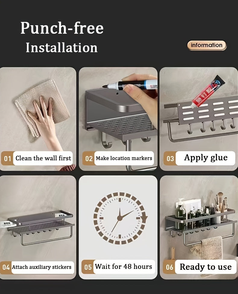 1pc Wall-Mounted Multi-Functional Spice Rack - Space-Saving Storage Shelf for Kitchen and Bathroom, Easy Installation, Punching-Free, Adjustable, Durable, and Rust-Resistant - Perfect Kitchen Organizer and Accessory for Maxim