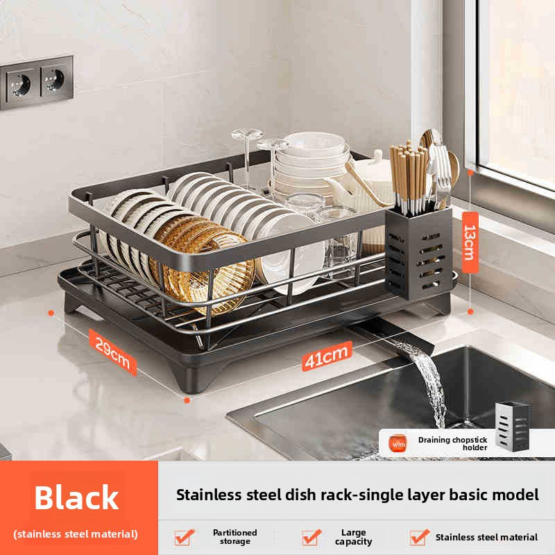 Stainless Steel Multifunctional Dish Rack ? Removable Design with Drainage Tray & Storage Holders