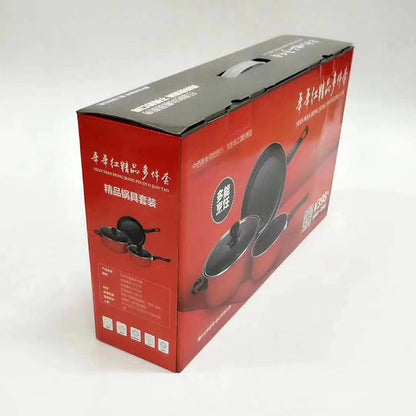Red 3-Piece Non-Stick Cookware Set ? Milk Pot, Soup Pot & Frying Pan with Custom Logo Option