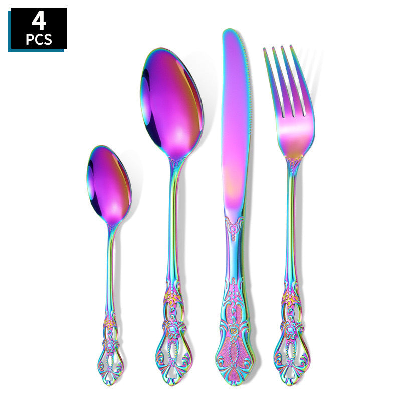 Elegant 410 Stainless Steel Cutlery Set with Retro Hollow Design