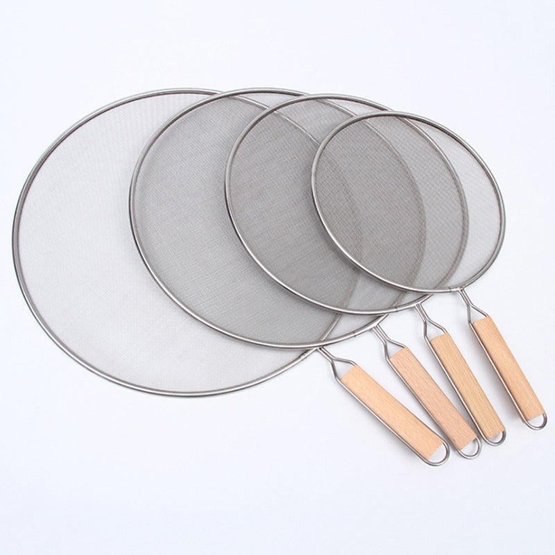 Stainless Steel Oil Splatter Screen ? Heat-Resistant Mesh with Wooden Handle