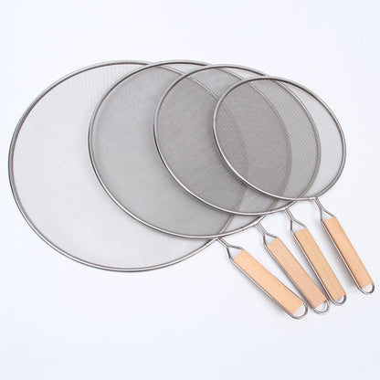 Stainless Steel Oil Splatter Screen ? Heat-Resistant Mesh with Wooden Handle