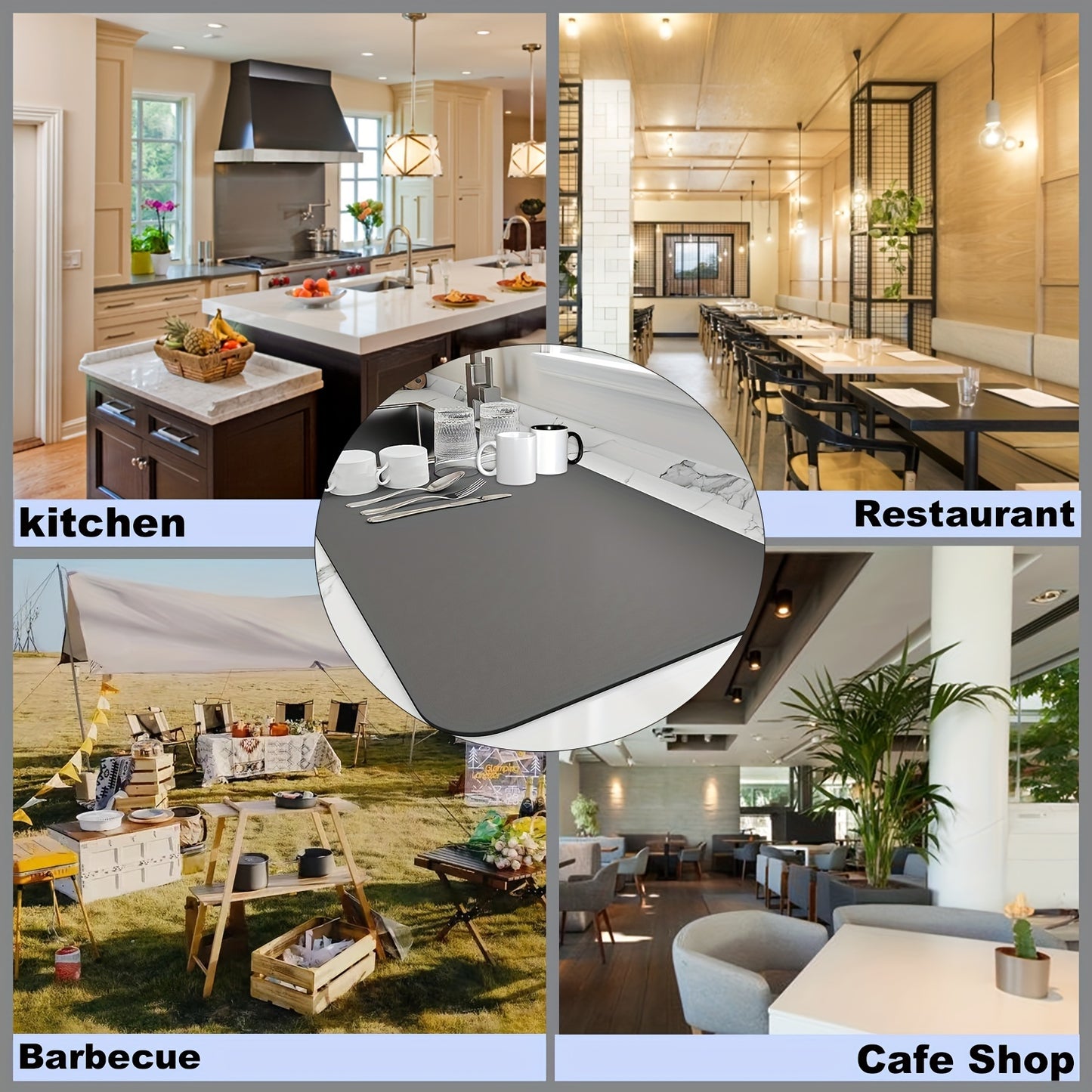 Super Absorbent Dish Drying Mat - 16"x18" Heat Resistant Drainer with Non-Slip Rubber Backed, Hide Stains, Perfect for Kitchen Counters, Restaurants, and Cafes