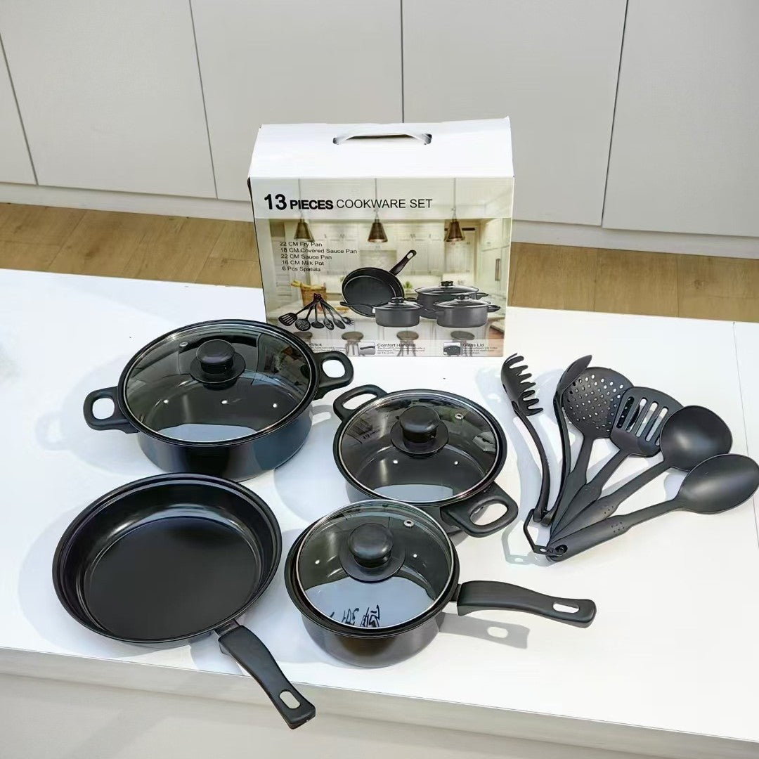 Multi-Functional Non-Stick Cookware Set ? Pots, Frying Pan & Glass Lids for Versatile Cooking