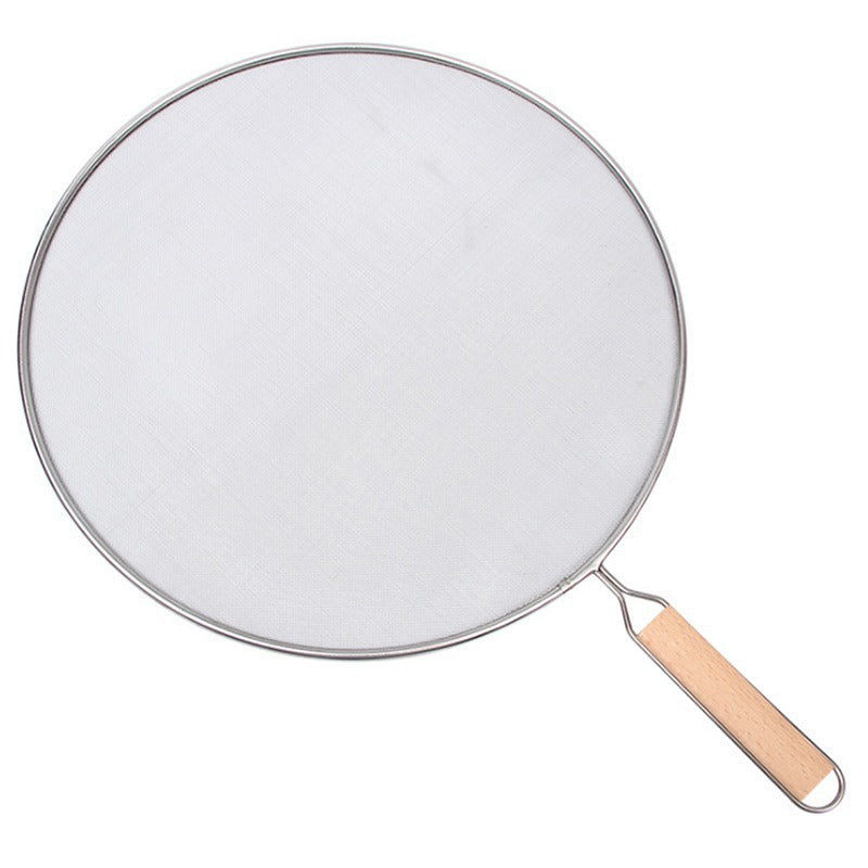 Stainless Steel Oil Splatter Screen ? Heat-Resistant Mesh with Wooden Handle