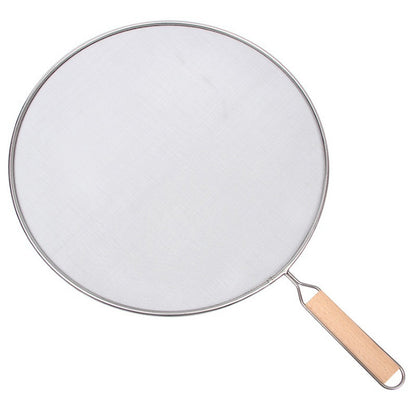 Stainless Steel Oil Splatter Screen ? Heat-Resistant Mesh with Wooden Handle