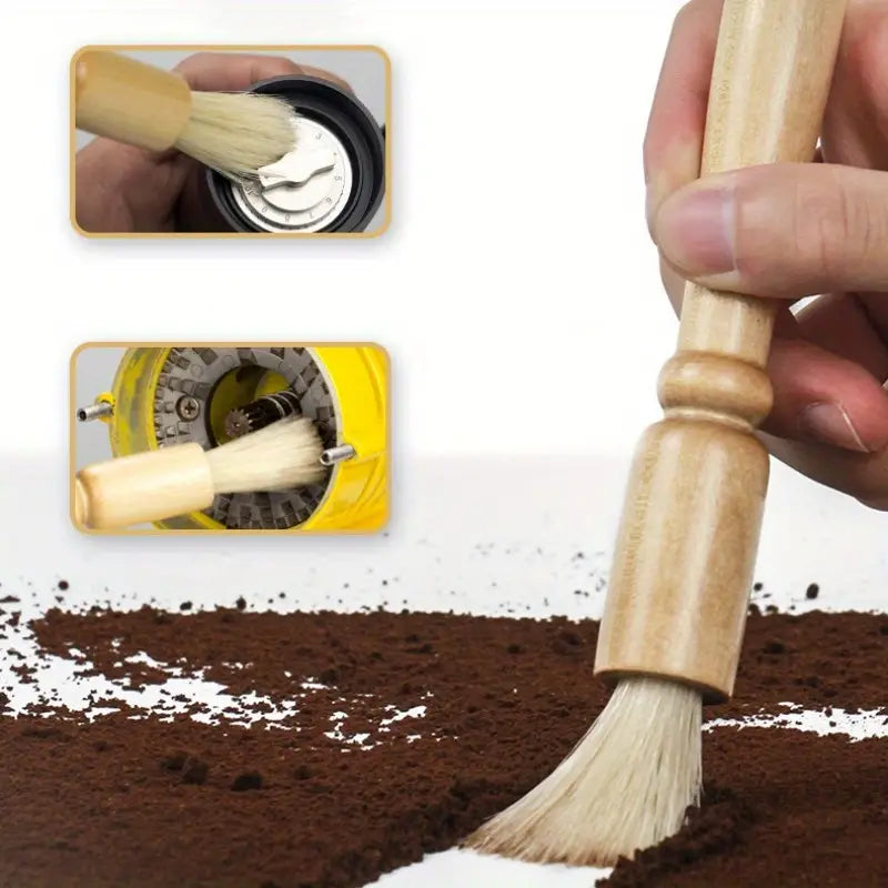 Wooden Handle Coffee Grinder Cleaning Brush – Soft Bristles for Espresso & Burr Grinders