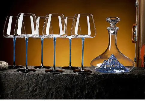 Black and Blue Bow Tie Crystal Red Wine Glass Set