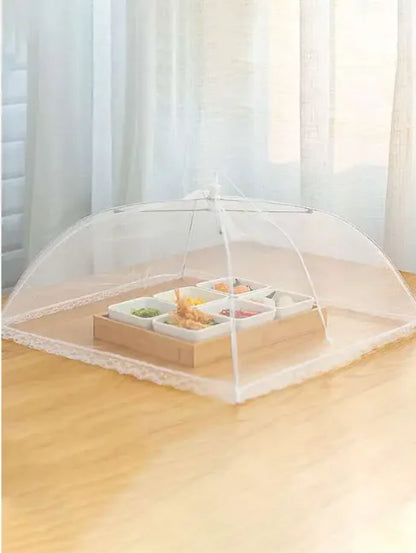 Foldable Food Cover, Fly-Proof Dining Table Cover (White, 42x22cm)
