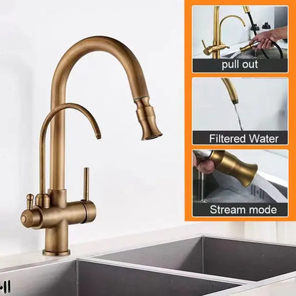 Copper Pull-Down Antique Kitchen Sink Faucet