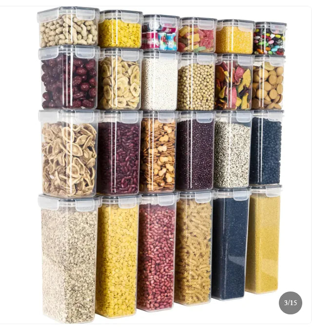 24-Piece Food Storage Container Set for Cereals, Snacks & Kitchen Organization