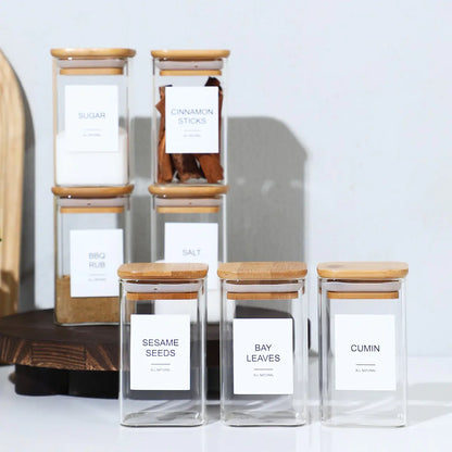 12 Pcs Square Spice Jars with Stickers