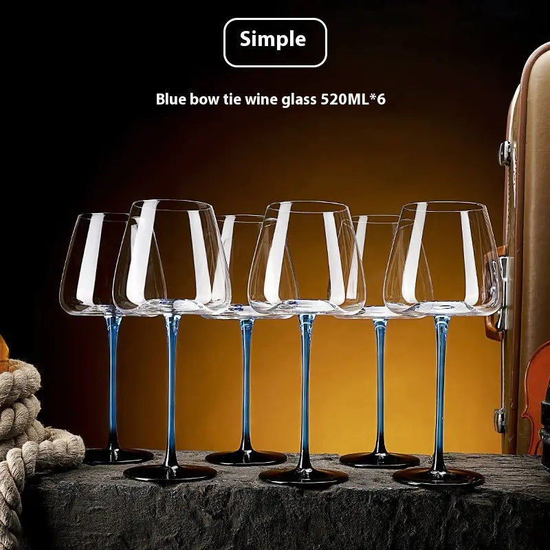 Black and Blue Bow Tie Crystal Red Wine Glass Set