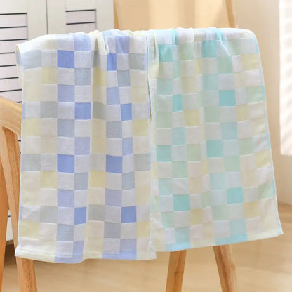 Super Soft Cotton Hand Towel – Color Grid Gauze Design (1PC)