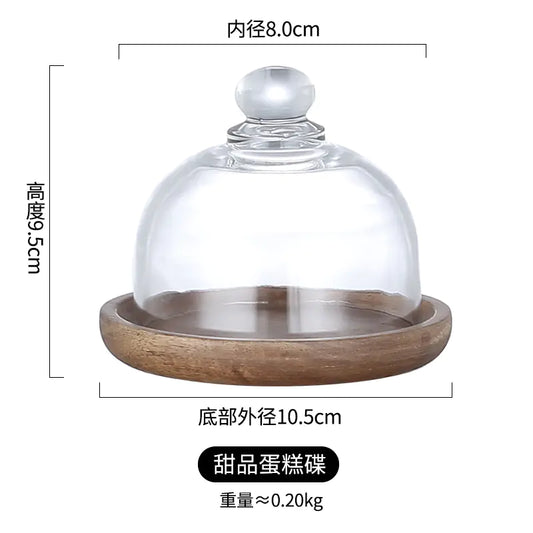 Mini Dessert Display Tray with Glass and Wood Base