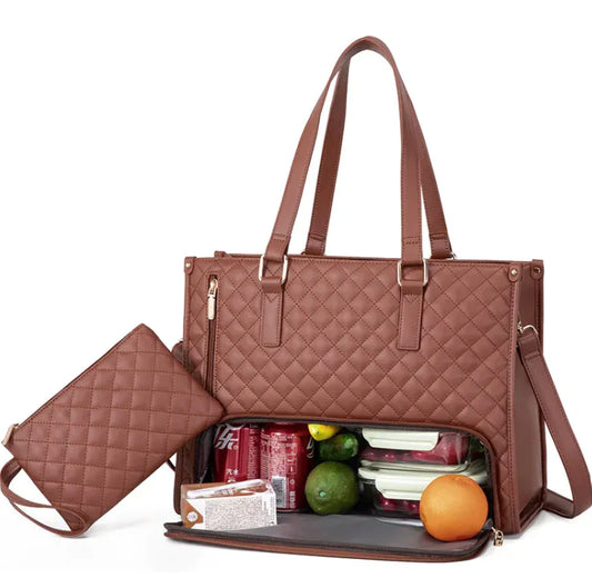 Women's Insulated Lunch Bag – Leak-Proof Large Lunch Box Tote with Diagonal Strap & Computer Storage