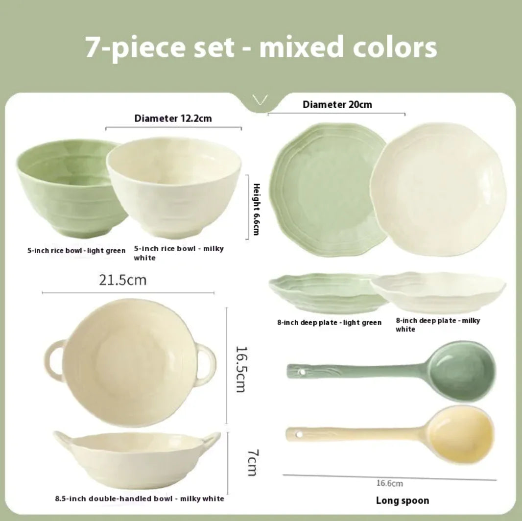 Household Solid Color Versatile Ceramic Tableware And Dishes Set