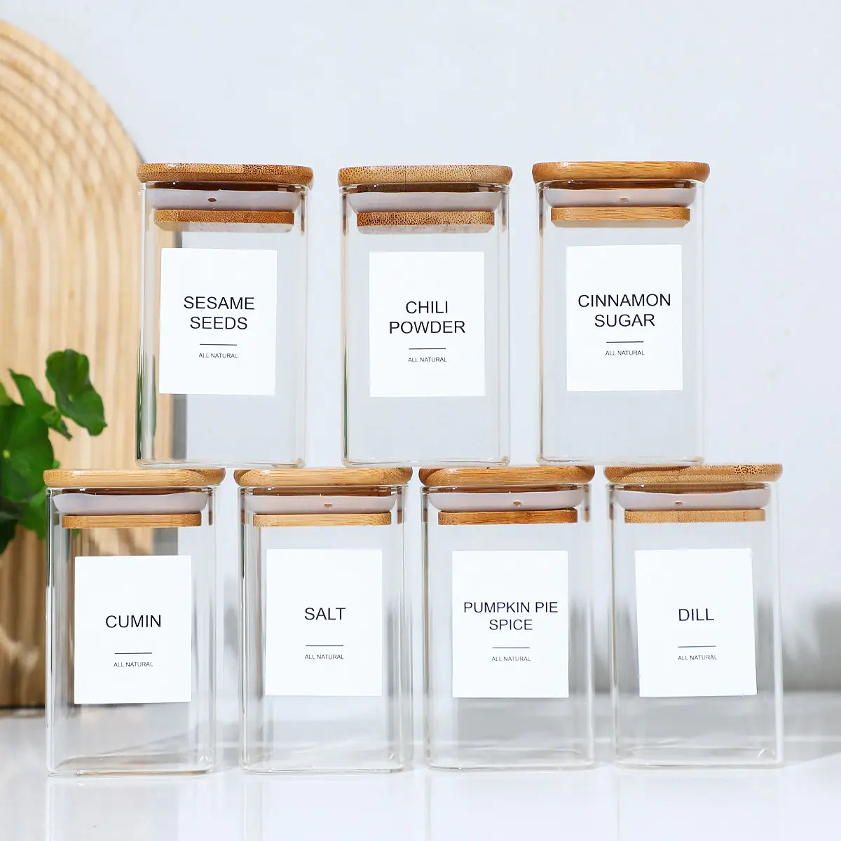 12 Pcs Square Spice Jars with Stickers